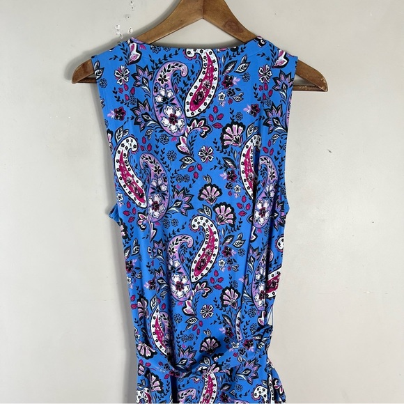 Talbots Seaside Paisley Tie waist Sleeveless Blue Jersey Midi Dress Size XLP - Picture 11 of 13